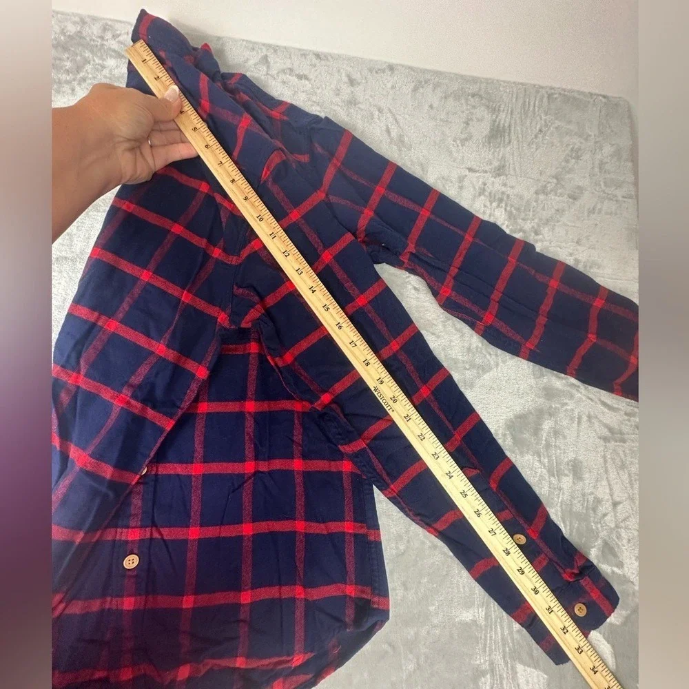 J Crew Mercantile Flannel Shirt Mens Med Long Sleeve Button Plaid Red‎ Navy New